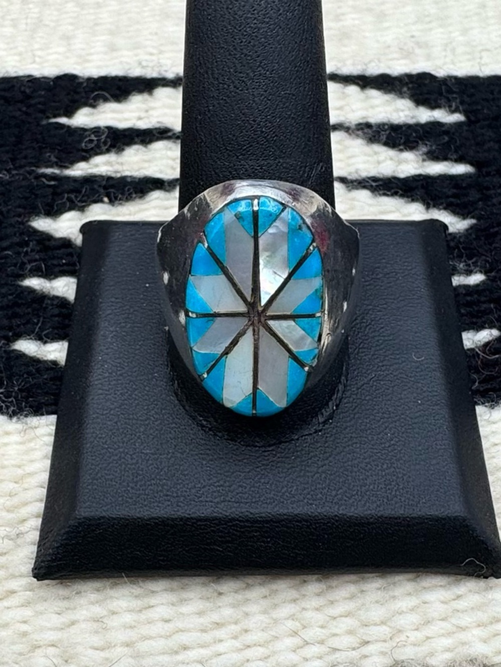 Zuni Native American Sterling Silver Turquoise Multi Stone Inlay Mens Ring 12.5